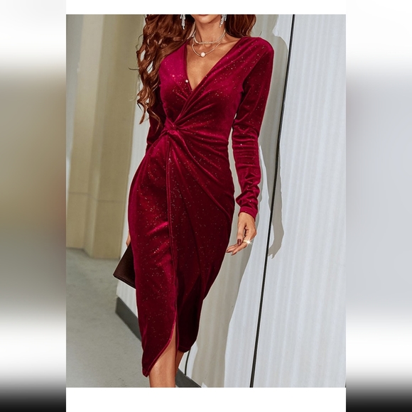 urbanic Dresses Urbanic Velvet Wrap Neck Pattern One Piece Dress
